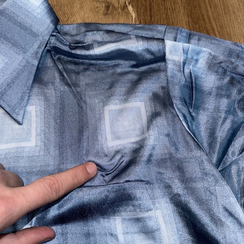 Vintage Oleg Cassini Shirt Burma Disco Shiny Geometric Nylon 60s 70s NOS Mens XL - Afbeelding 14 van 17