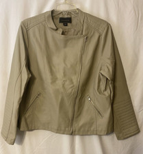 Metaphor Womens 1x Faux Leather Jacket Full Zip Ribbed Stitching Taupe