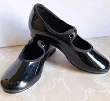 Girls Spotlights Black Hook N Loop Easy Strap Tap Dance Shoes Sz 10.5M Vgc