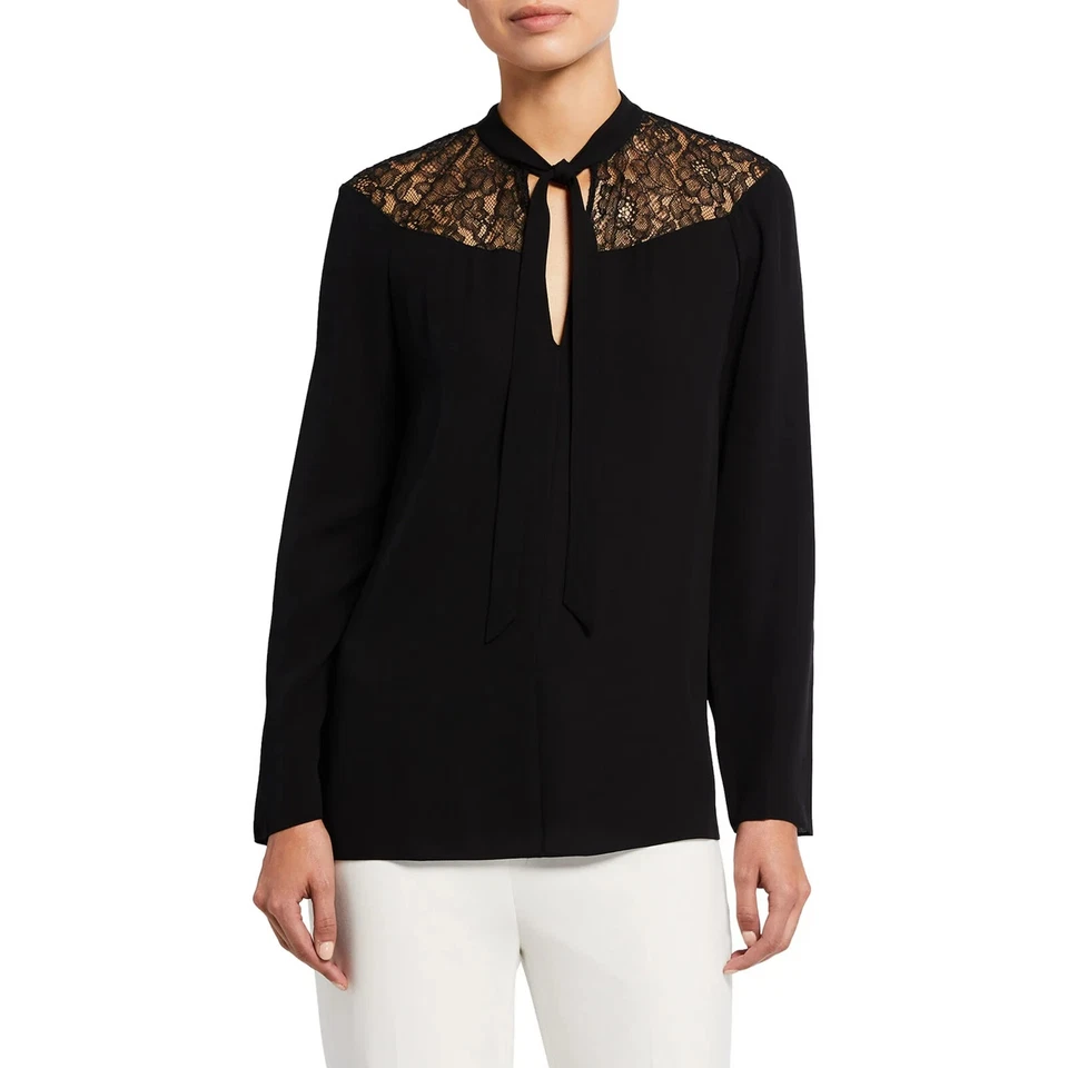 Top Theory 100 % seda encaje York cuello negro talla pequeña - $355