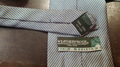 WEATHERPROOF BLUE YELLOW PIN STRIPE SILK DESIGNER MENS TIE FREE SHIPPPING - Picture 3 of 3