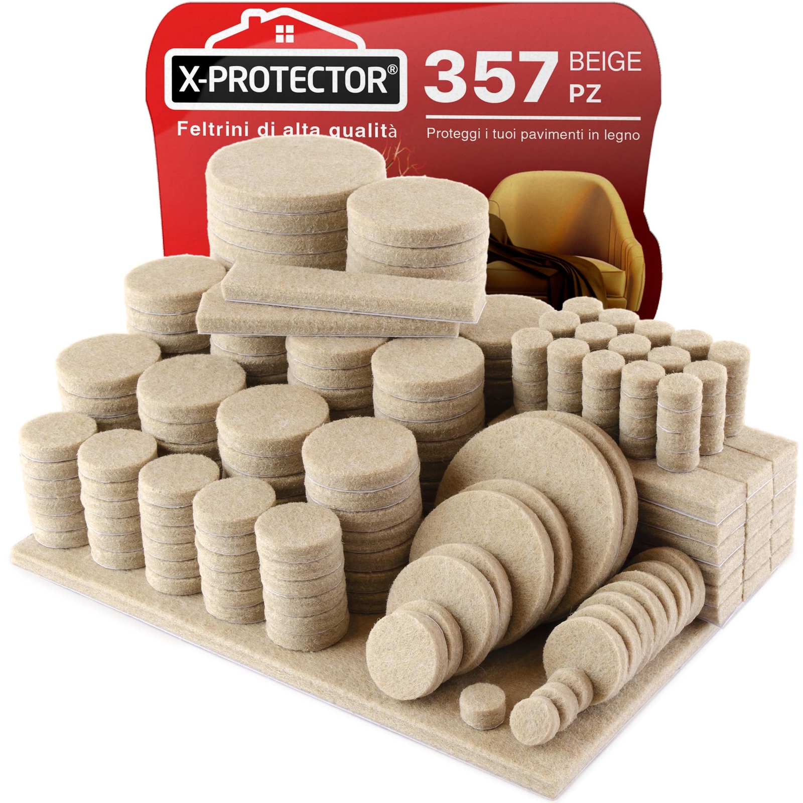 Feltrini per gambe di mobili X-PROTECTOR 357 pezzi, Beige – Feltrini (D5M)