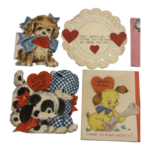 Vtg 1940’s Lot Of 6 VALENTINE'S DAY Greeting Cards Diecut Puppy Kitty Flocked - Picture 3 of 11
