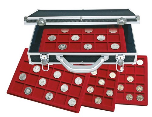 Alu-Großer-Münzkoffer-Diamant Look-&-münztableaus IN Blu Rosso Scuro - Foto 9 di 171