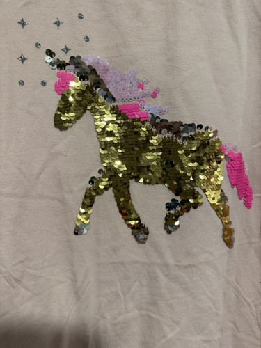 Cat & Jack Girls Kids Top Size XL 14/16 Sequin’s Unicorn Pink Valentines - Picture 2 of 4
