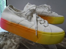 PFR Women's Steve Madden Emmi White Canvas Rainbow Ombre Platform Sneakers 8