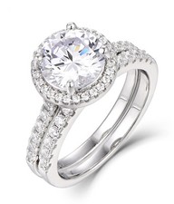 2CT Round CZ Engagement Ring Wedding Band Set 925 Sterling Silver 2.5-15 S6863