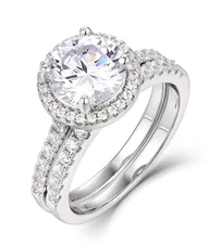 2CT Round CZ Engagement Ring Wedding Band Set 925 Sterling Silver 2.5-15 S6863