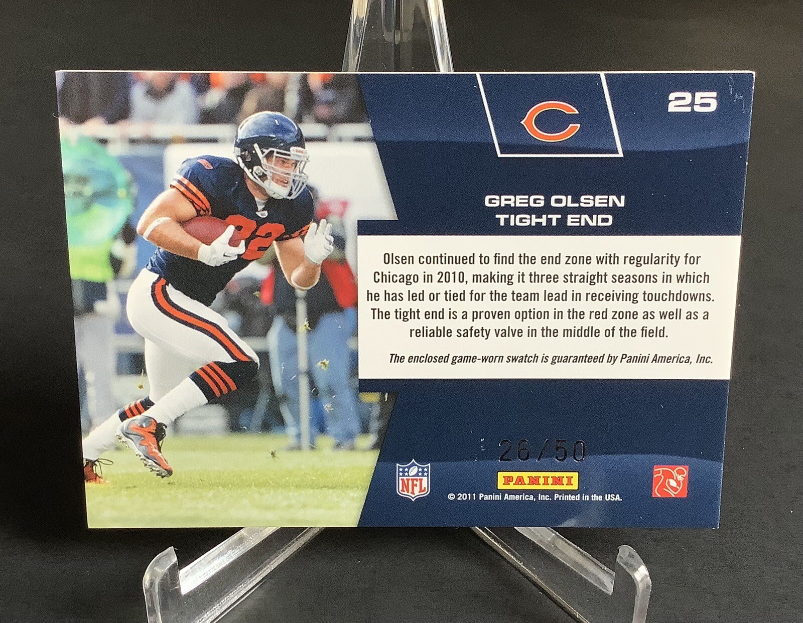 2011 Prestige Prestigious Pros PRIME 25 Greg Olsen Jersey ’d /50 Game