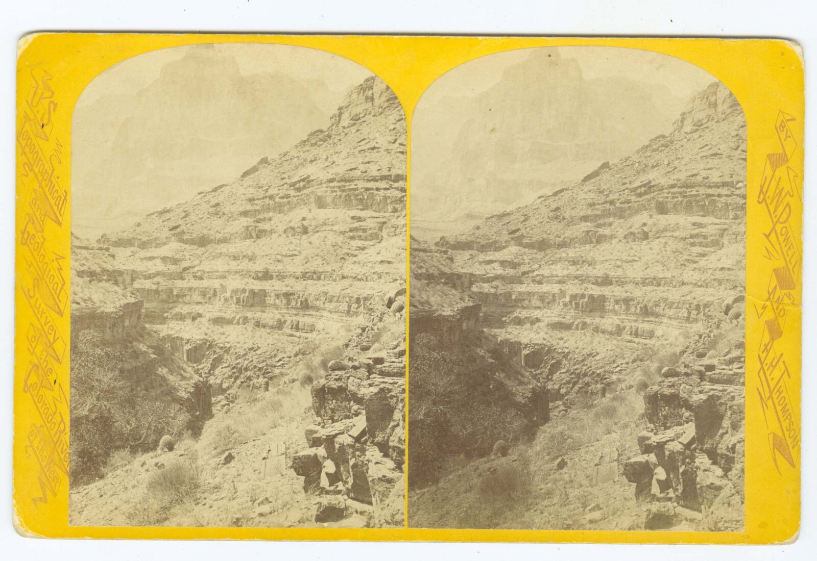 D0983~ POWELL SURVEY c.1870s Cliffs & Canyon Western Stereoview