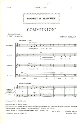 Kodály Communion Sheet Music SATB Or SSAATB Chorus A Cappella 1963 Young