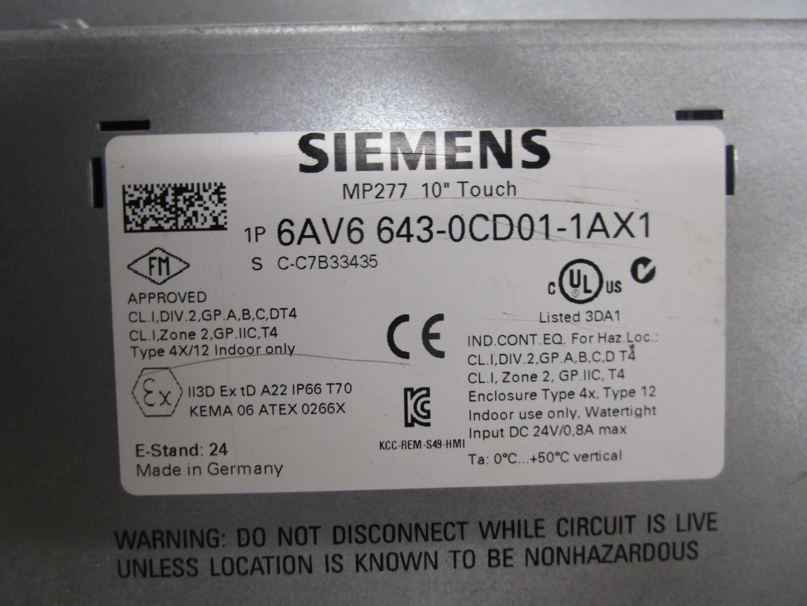 Siemens 6AV6 643-0CD01-1AX1 Multi Panel MP277 10" | eBay