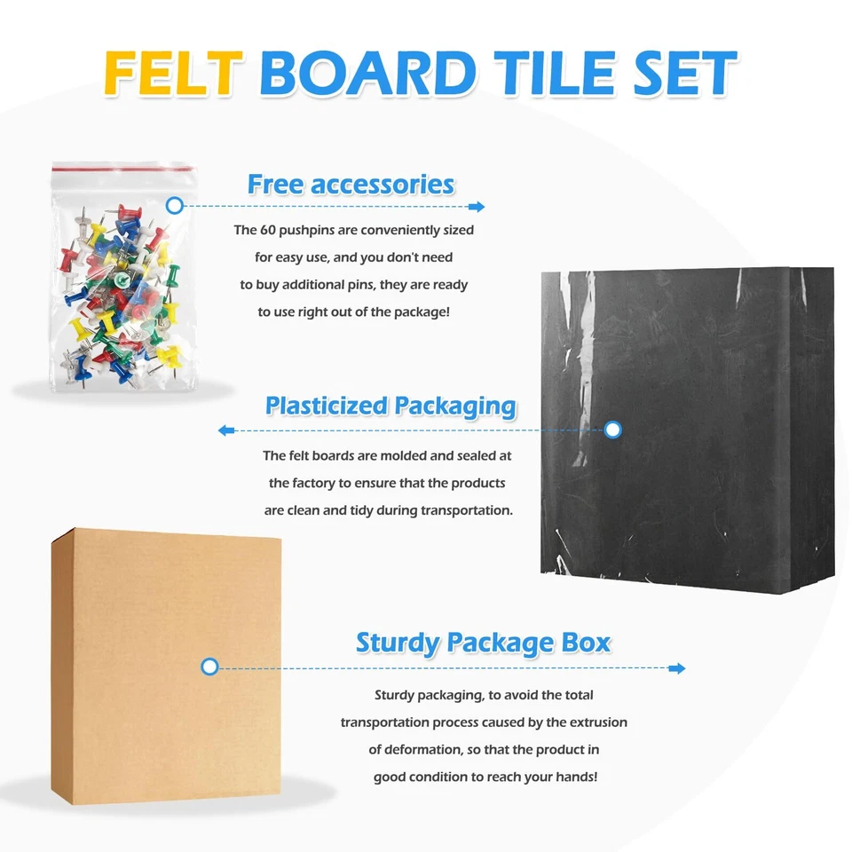 Felt Cork Board Tiles, 6 Packs 12" x 12" 1/2" Thick Cork Bulletin Board Self - Image 4 of 4