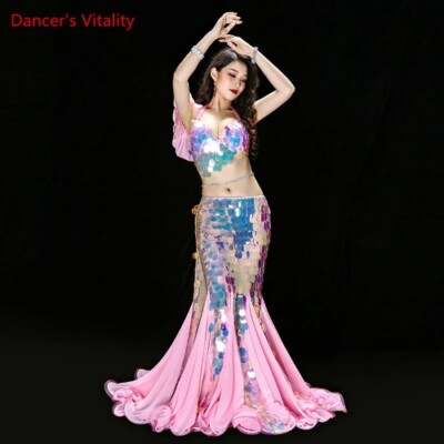 Bellydance Clothes Mermaid Sexy Long Dress Sequin Oriental Costumes Bra+skirt 