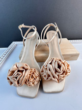 ANTHROPOLOGIE EVENING SHOES 10 BHLDN FLORET NUETRAL WRAP FLOWERS SATIN NEW $170