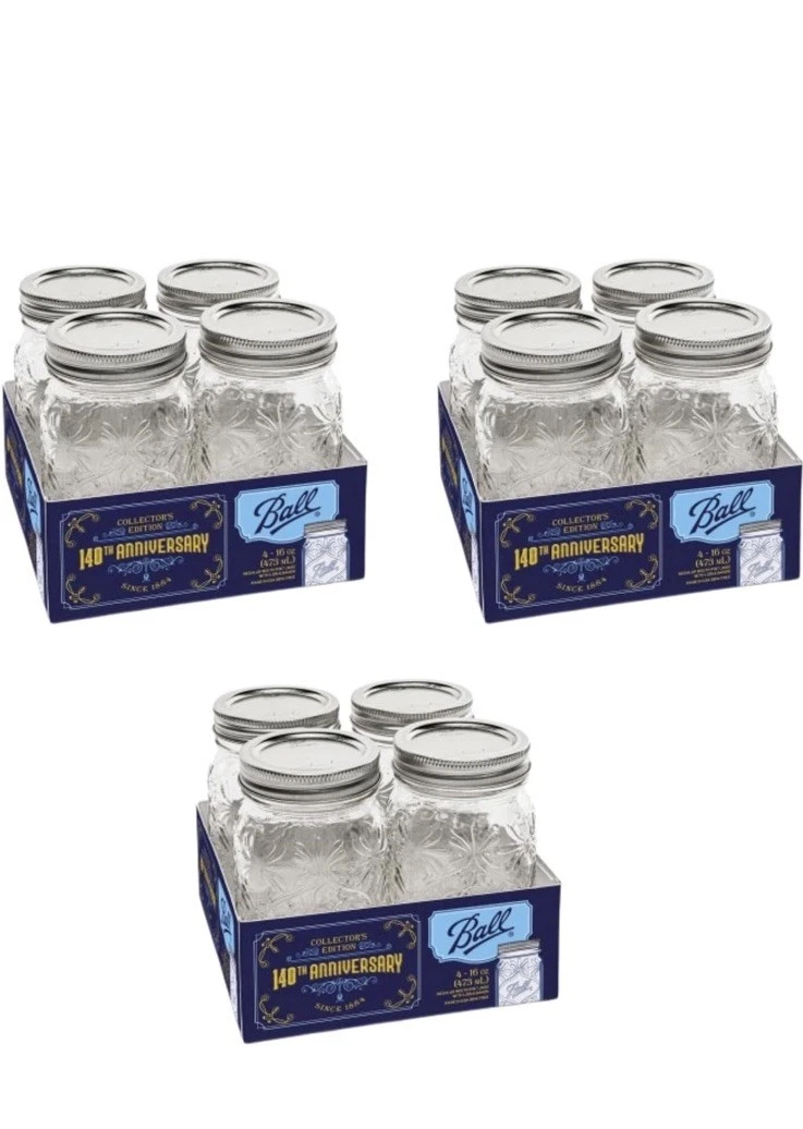 Ball Limited Edition 140th Anniversary Glass Mason Jars, Regular Mouth Pint Size