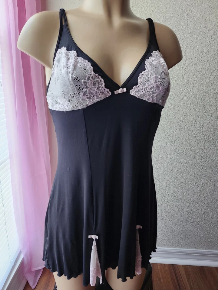 Jezabel Sexy Negro Chemise con Encaje Rosa Talla Mediana  Foto 2 de 4