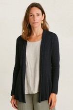 Nic Zoe Navy Blue Linen Blend Open Front Cardigan Sz Small Costal Lagenlook