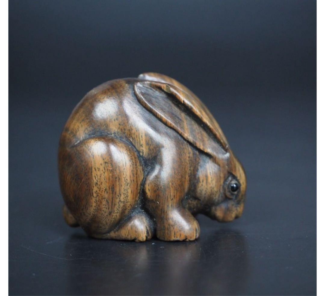 Antique Netsuke RABBIT Japanese 19Th Century Edo Wooden Hand Carved Art ...