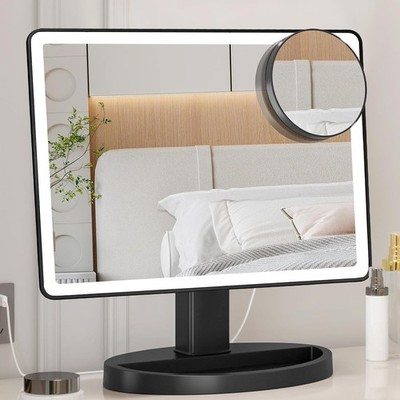 FUNTOUCH Large Lighted Makeup Mirror with Lights, 3 Color Lighting Modes Ligh...