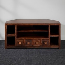 Toko Dark Mango Corner TV Unit – Solid Wood, Contemporary Living Room Stand