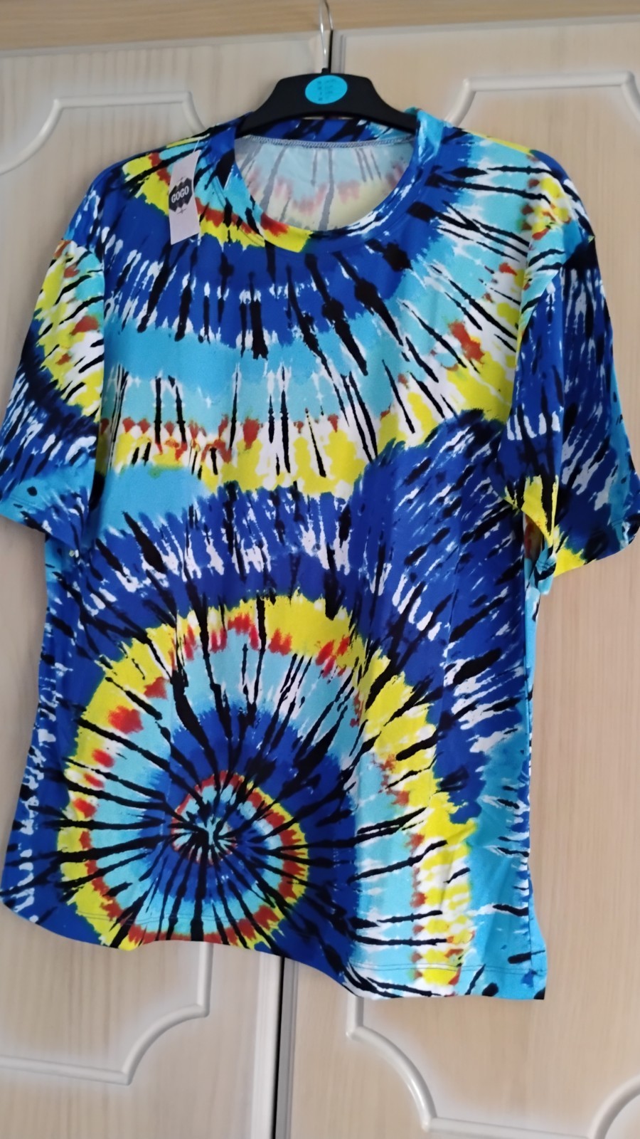 Camiseta Unisex Tie Dye Mezcla Tie Dye Colorido Algodón Camiseta Retro Verano Prendas para el torso Talla L