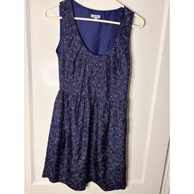 Steven Alan Navy Blue 100% Silk Abstract Print Sleeveless Dress Petite P USA