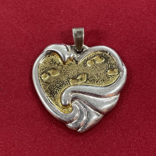 Gorham Sterling Silver 925 & Gold Heart Footprints In The Sand Heart Pendant