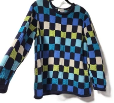 CJ Banks Retro Checkerboard Indie size 2X Cotton Long Sleeve Oversized Sweater