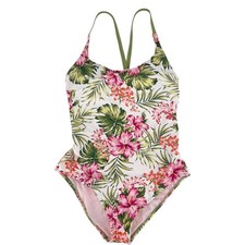 Hurley Women's XL Floral One Piece Swimsuit Green Straps Tropical Beach XL
