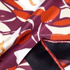 Men's Burgundy Floral Silk Pocket Square 21" 53cm Black Border Orange Scarf