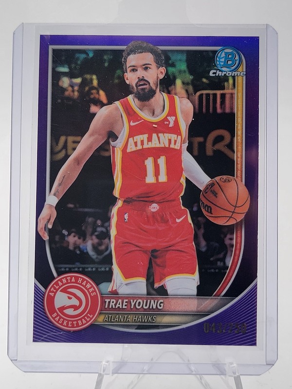 TRAE YOUNG 2025-26 BOWMAN CHROME PURPLE REFRACTOR #BCV-83 /250 HAWKS Q2091