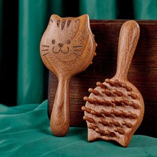 Sandalwood Cat Shape Scalp Massage Comb Scalp Acupoint Head Therapy Meridian Mas