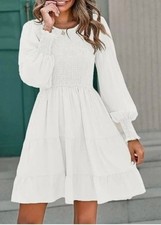 MEROKEETY Long Sleeve Smocked Tiered Mini Dress Size SMALL Free Shipping