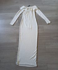 PrettyLittlleThing Cream Brushed Rib Off The Shoulder Maxi Dress Maternity UK10