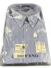 Lands End Vintage Dress Shirt 17.5-36 Blue Windowpane NOS Sealed