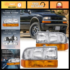Headlight Assembly Pair For 1998-2004 Chevy Blazer S10 Pickup Suv - Chrome Housi