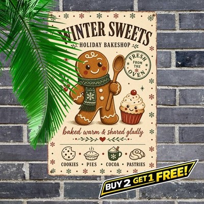 Gingerbread Cookies Cakes Pies Baking Metal Tin Sign Wall Art
