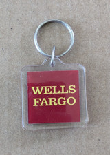 Wells Fargo Bank Small Square Plastic Promotional Keychain Key Ring