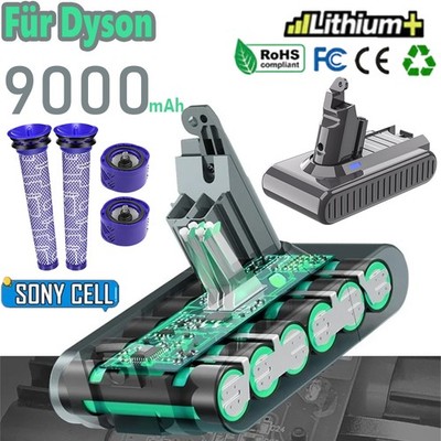 9000mAh Akku für Dyson V6 | DC62/SV03-SV09 | 21.6V Hochleistung | 8A Entladung