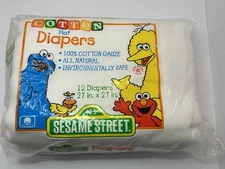 Vtg Sealed Sesame Street Flat Cotton Diapers Cotton Gauze New