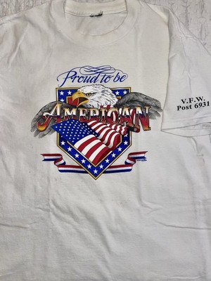 Vintage Proud To Be An American TShirt Mens L 1990s Eagle USA Flag Veteran White