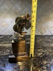 Vintage 1970s Metal Fishing Trophy Bronze Color Pot Metal 11.5” H x 5.5” Sq Base — photo 5