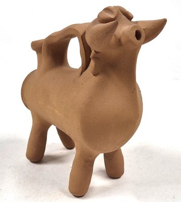 Vintage Pedro Mercedes Inspired Terracotta Bull Botijo   Cuenca Spain   5.1''