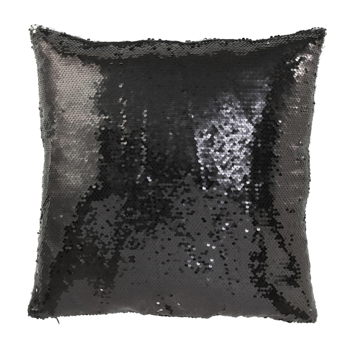 Coussin Déco Noir et Argent 45x45cm Réversible en Sequins Haut de gamme