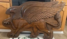 Rare Hand Carved Wooden Mahogany Griffin 31.5” L x 52.5” W