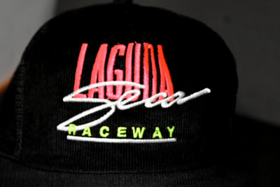 Laguna Seca Raceway Track Black Corduroy Snap Back Cap