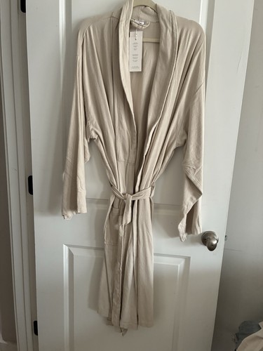 Matouk Kiran Turkish Waffle Knit Bath Robe Large beige Unisex Cotton Bamboo - Picture 2 of 10