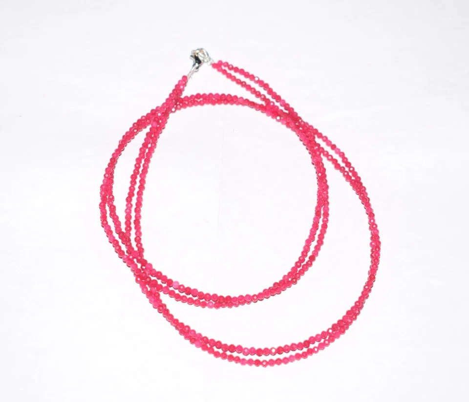 Natural Rubí Rojo Piedra Preciosa 2.5MM Perlas con Caras 925 Plata 36" 2 Capas - Imagen 4 de 4