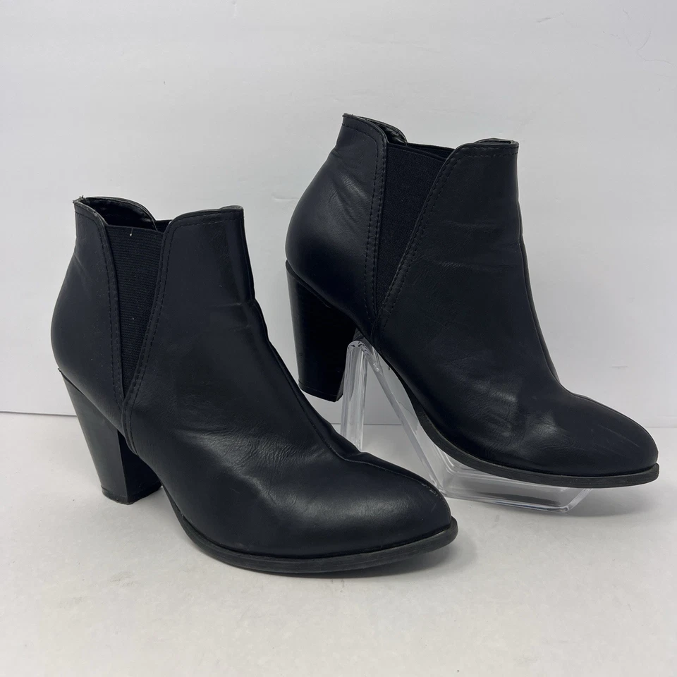 Botas Victoria de bambú para mujer talla 8,5 bloque tacón alto botas al tobillo negras Foto 3 de 4